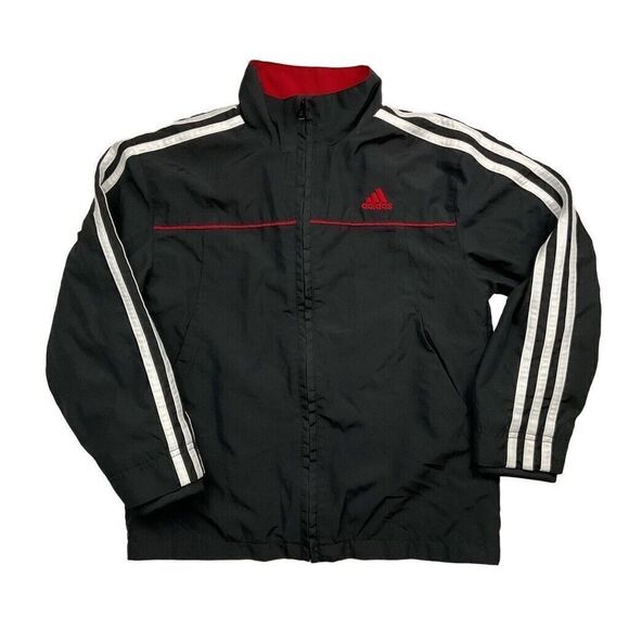Adidas Full Zip Track Jacket Boys Size 7 Black & Red - Picture 1 of 8